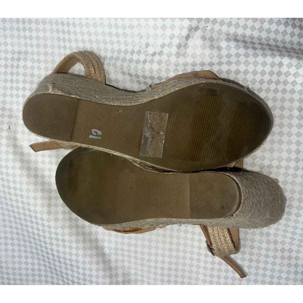 Glaze Tan Faux Suede Espadrille Wedge Sandals Bow Knot Ankle Strap‎ Size 9